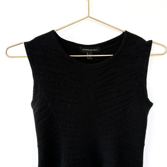 Banana Republic Black Textured Stripe Sleeveless Knit Dress Petite XS - Picture 2 of 7